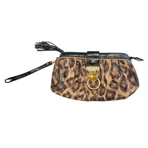 Sharif Studio Leopard Print Wristlet Clutch Heart Charm Patent Leather Y2K Bag